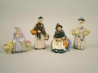 Four miniature Royal Doulton street vendor figures