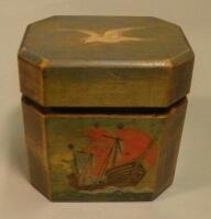 A painted fruit wood tea caddy