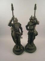 A pair of French part gilt and spelter figures of knights