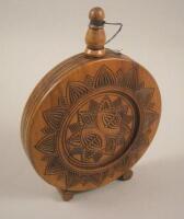 A Continental olive wood flask