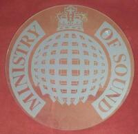 A large circular Ministry of Sound perspex advertising sign