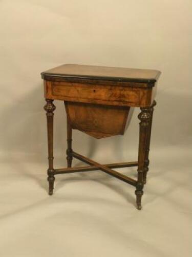A Victorian burr walnut and amboyna cross banded work card table