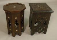 Two similar Moorish carved and mother of pearl inlaid tables