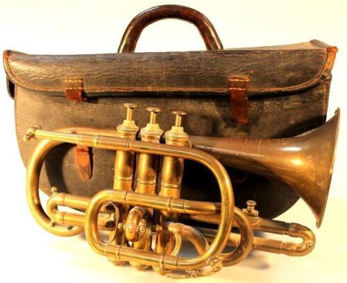 A 19thC brass cornet by J.Higham