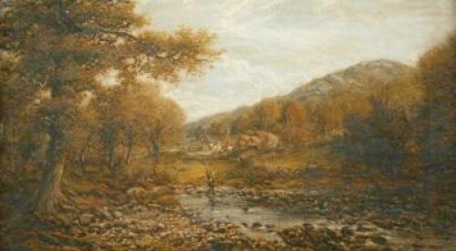 George William Mote (1832-1909). Fly fishing in river landscape