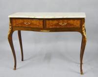 A French style mahogany marble topped serpentine fronted console table