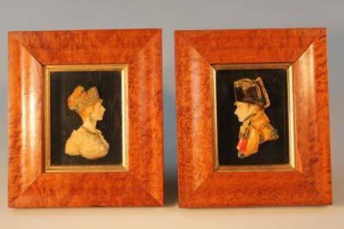 A pair of wax portraits of Napoleon and Josephine by Leslie Ray