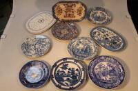 A collection of 19thC blue and white ironstone china