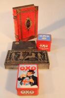 Decorative tins including OXO.