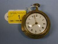 A silver gilt pair cased open face fusee pocket watch