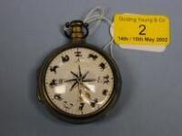 A silver pair cased open face verge pocket watch