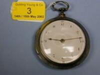 A silver pair cased open face verge pocket watch