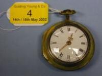 A silver gilt pair cased open face verge pocket watch