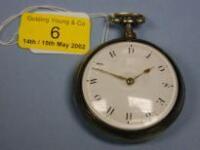 A silver pair cased open face verge pocket watch