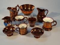 A collection of 19thC copper lustre ware.