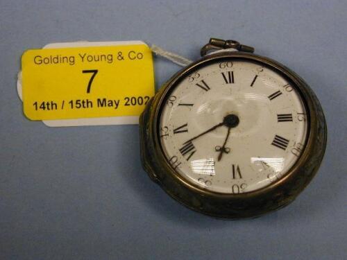 A silver pair cased open face verge pocket watch