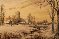 W.H Collidge (20thC School). Winter scene with church