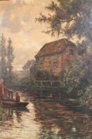 W.H.C (20thC School). View of a watermill with figures