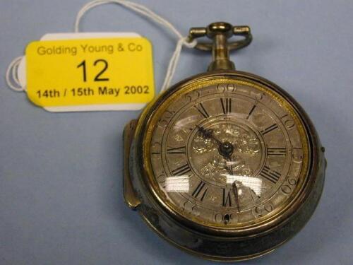 A silver pair cased open face verge pocket watch