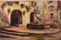 P. Dumont. (20thC Continental School). A town square with fountain