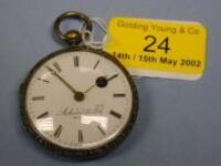 A Swiss silver with gold open face fusee fob watch