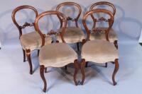 A set of five Victorian walnut balloon back chairs.