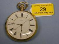 An 18ct gold cased open face pocket watch