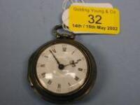 A silver pair cased open face verge pocket watch