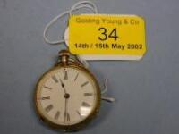 A Swiss gold cased open face lady's fob watch