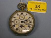 A white metal open faced pocket watch