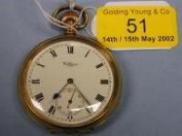 A gold plated open faced pocket watch by Waltham