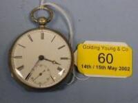 A silver open face fusee pocket watch having a white enamel dial