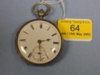 A silver open face fusee pocket watch with white enamelled dial