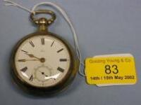 A silver open face pair cased fusee pocket watch