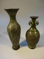 Two cast metal Chinese vases of slender tapering form