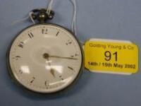 A silver open face verge pocket watch