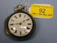 A silver gilt open face pair cased verge pocket watch