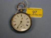 A silver open face lever pocket watch