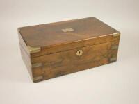 A mid 19thC rosewood and brass bound campaign type writing box