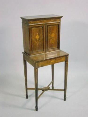 A late 19thC Sheraton Revival mahogany and marquetry side cabinet