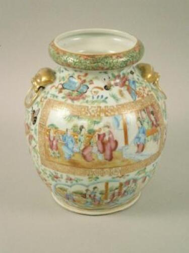 A late 19thC Chinese Canton porcelain two handled vase