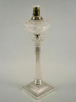 A late Victorian silver and cut glass oil lamp base