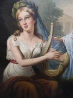 19thC Continental School. Portrait of a neo-classical maiden wearing a wreath and playing a lyre