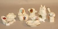 A selection of crested ware ornaments