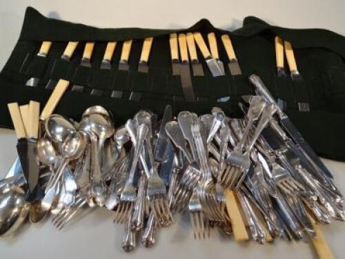 A selection of silver plated cutlery and flatware.