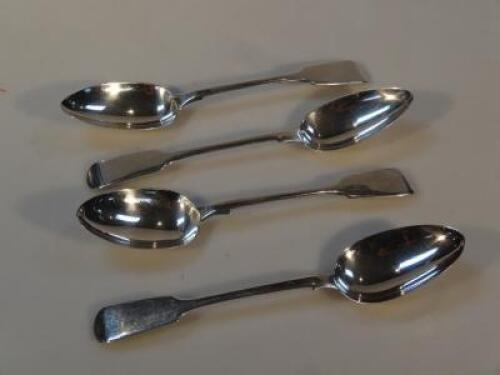 Four Victorian silver old English fiddle pattern table spoons