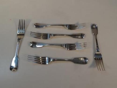 A set of six Victorian silver old English fiddle pattern table forks