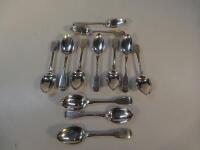 Twelve Victorian silver old English fiddle pattern dessert spoons