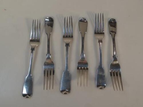 Six Georgian silver fiddle pattern dessert forks