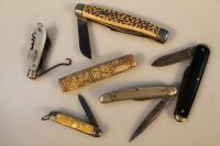 20thC pen knives and a carved bone knife handle.